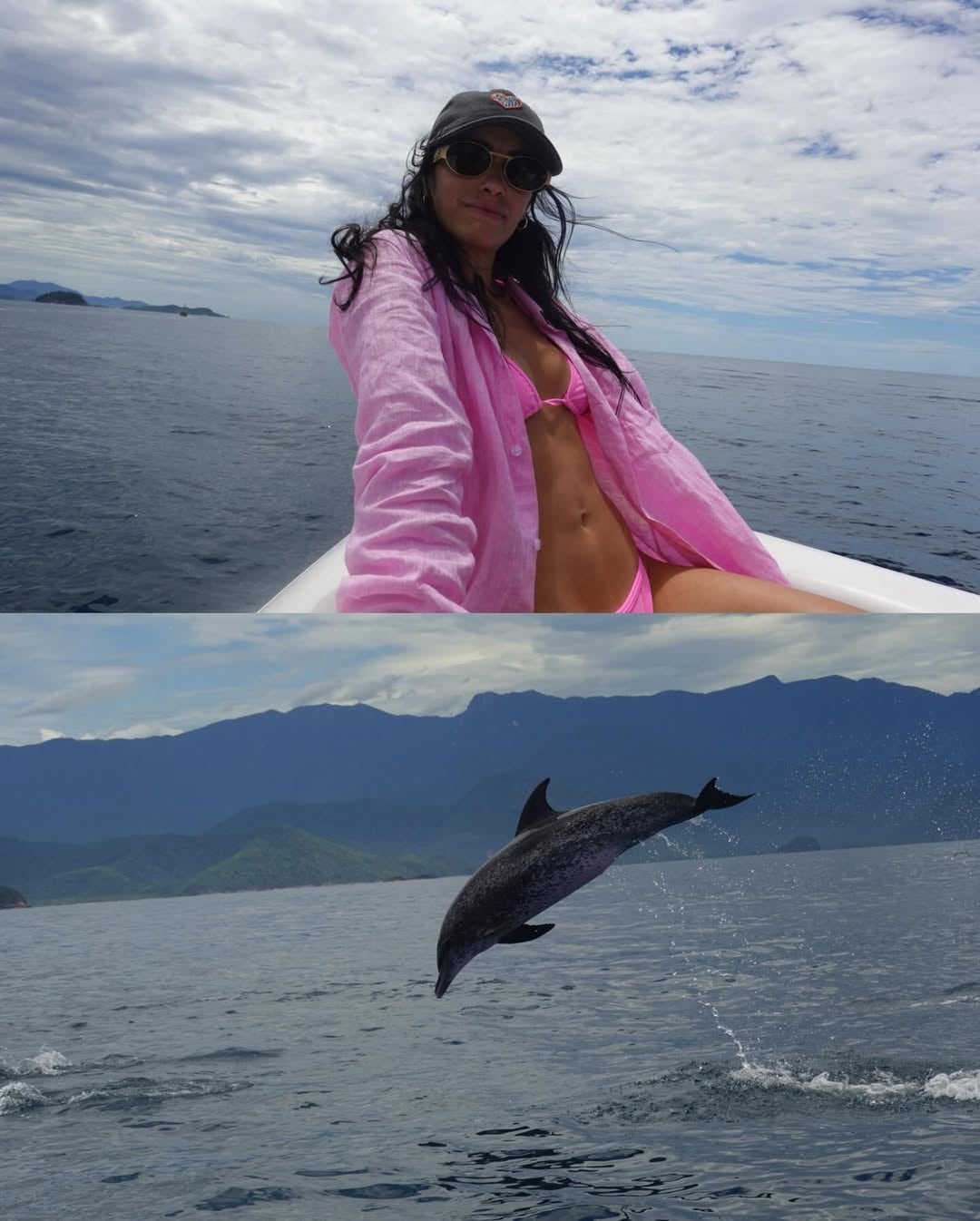 La pareja navegó en botes.