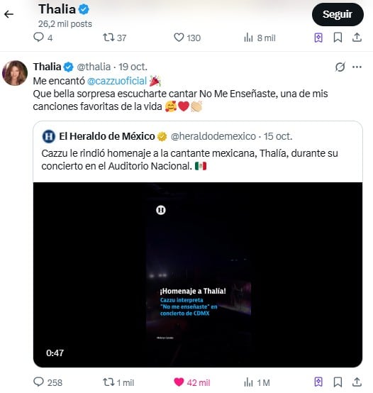 La reacción de Thalía al cover de Cazzu