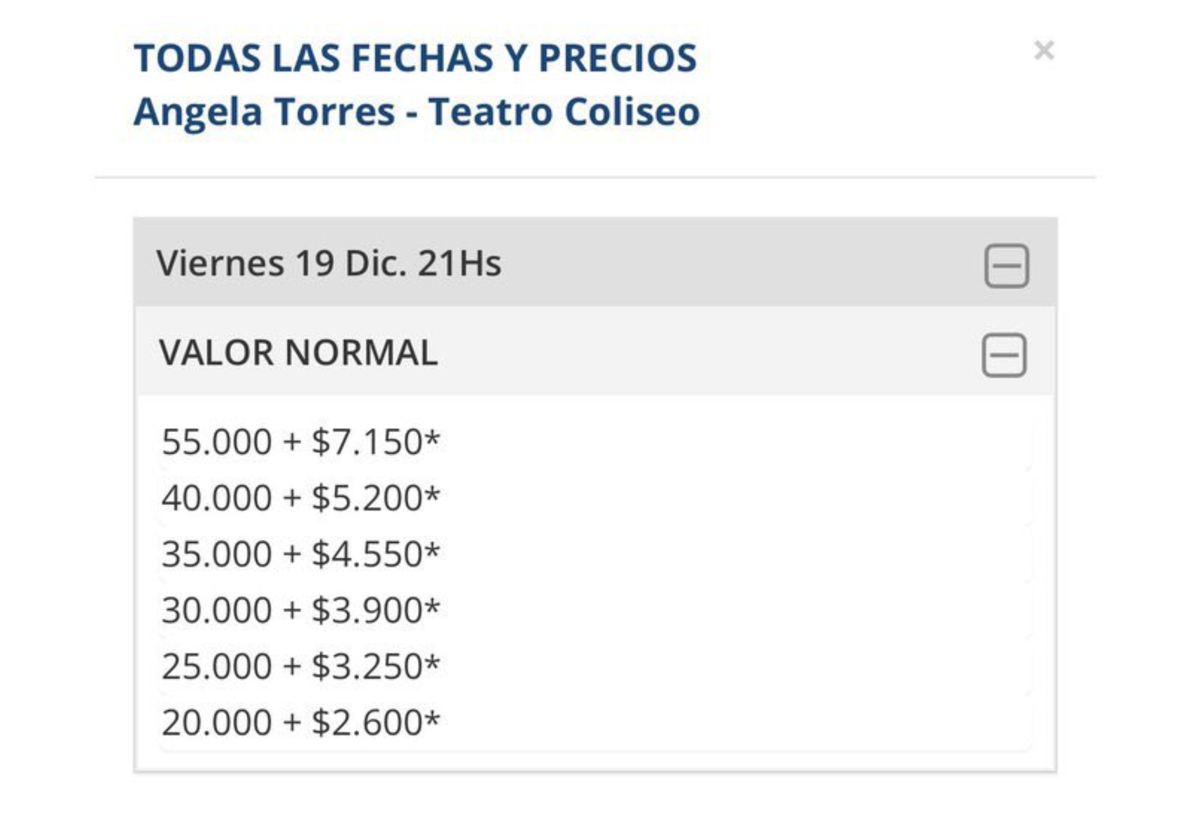 El precio de las entradas de Ángela Torres en el Teatro Coliseo.