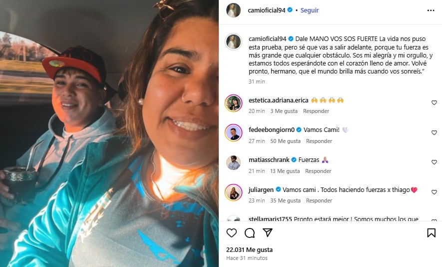 La hermana de Thiago Medina a través de Instagram.