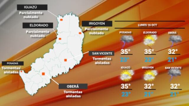 Lunes con tiempo inestable y con probabilidad de tormentas en Misiones.