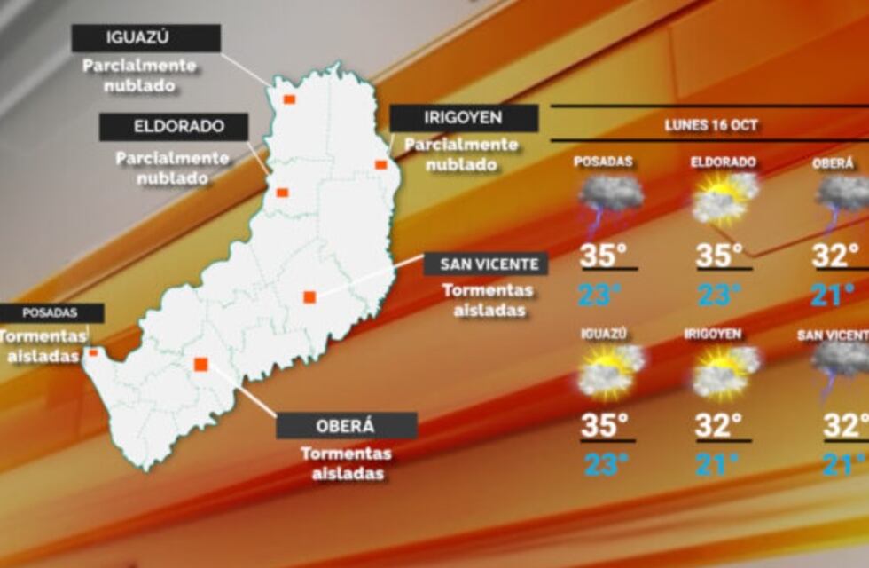Lunes con tiempo inestable y con probabilidad de tormentas en Misiones