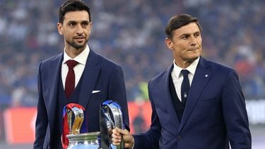 Pastore junto a Javier Zanetti en la final de la Champions. (Gentileza).