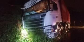 Accidente vial en Guaraní: un camión despistó y su conductor logró salir ileso.