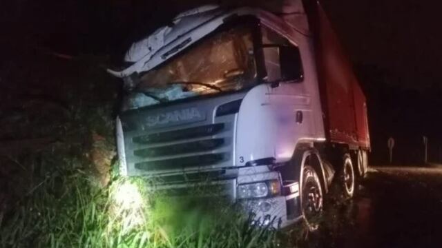 Accidente vial en Guaraní: un camión despistó y su conductor logró salir ileso.