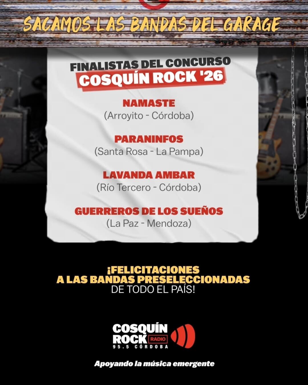 La banda de Arroyito “Namaste” quedó preseleccionada como finalista del Concurso Cosquín Rock 2026