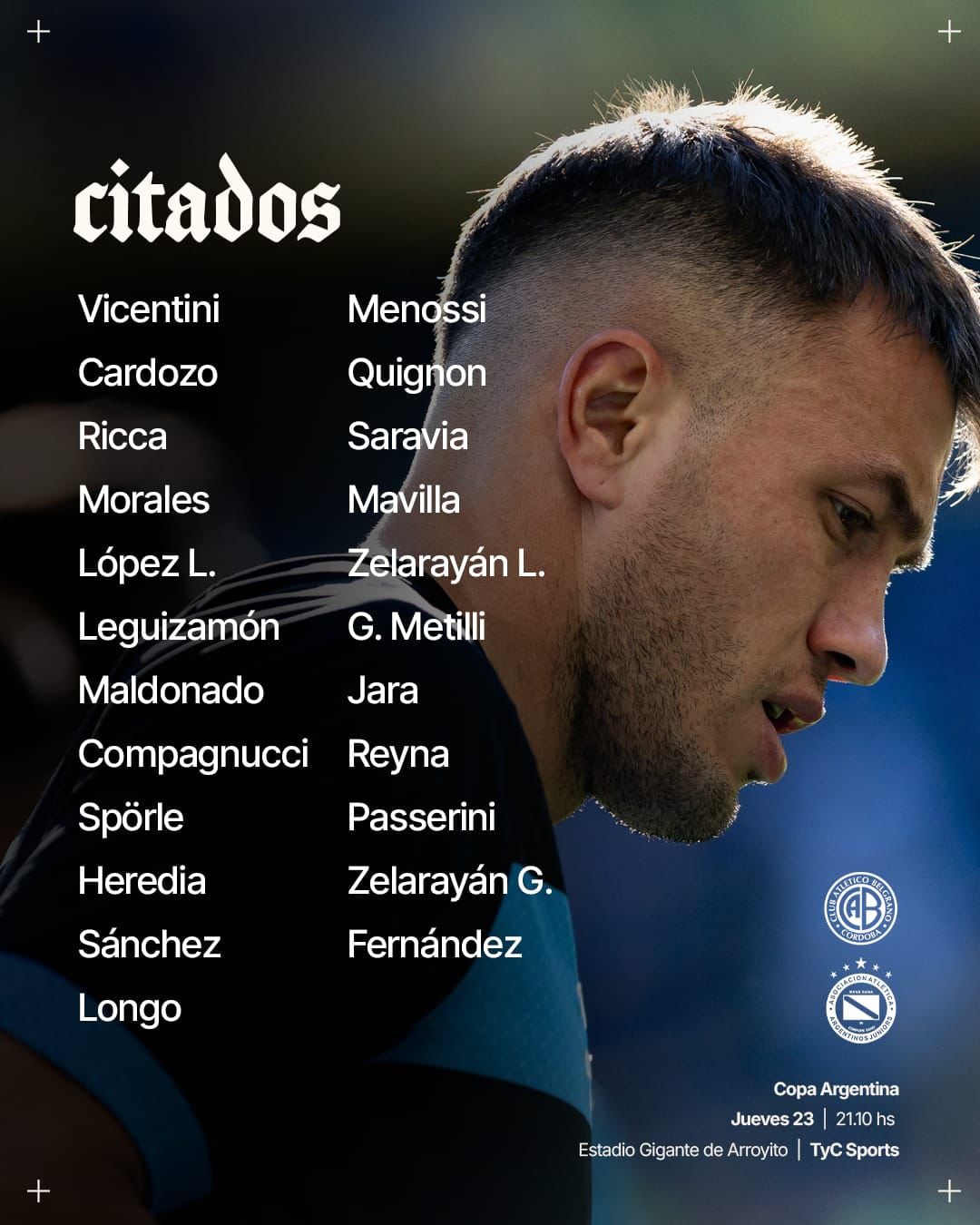Los convocados por Belgrano para el duelo con Argentinos Juniors.