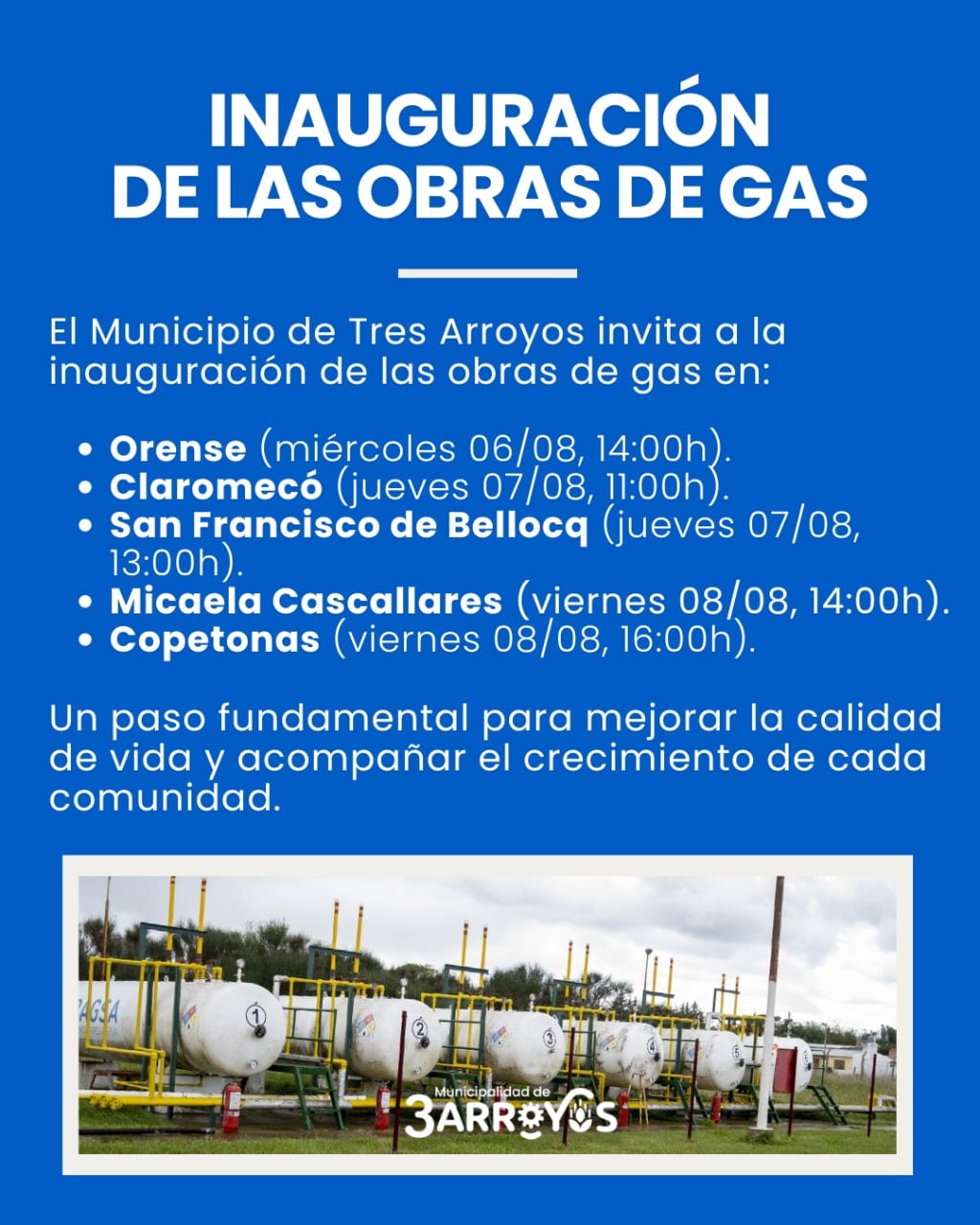 Se inauguran las obras de gas en las localidades del distrito de Tres Arroyos