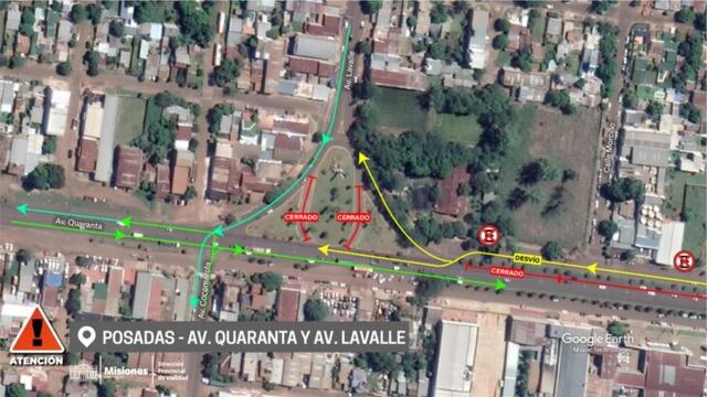 Se hallará restringido el tránsito en la intersección de Av. Quaranta y Lavalle en Posadas.