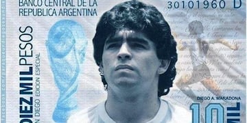 Billete con la cara de Diego Maradona