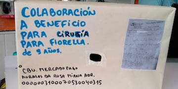 Una de las cajas colocadas en los comercios de la ciudad para colaborar con Fiorella.