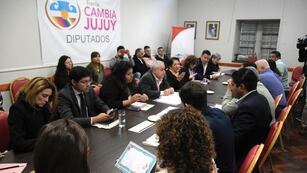 Autoridades del Ministerio de Educación de Jujuy se reunieron con la Comisión de Educación en el salón "Raúl Alfonsín" de la Legislatura de la Provincia.