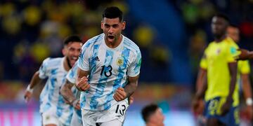 Cuti Romero y su grito de gol ante Colombia que podría llegar a Barcelona. (Foto archivo)