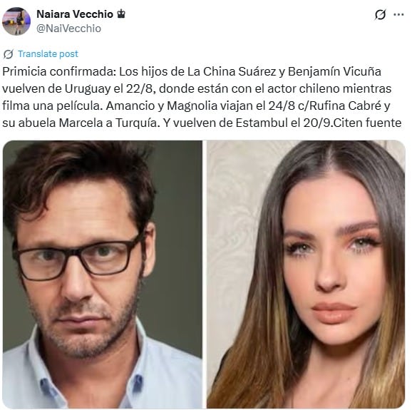 El acuerdo entre la China Suárez y Benjamín Vicuña.