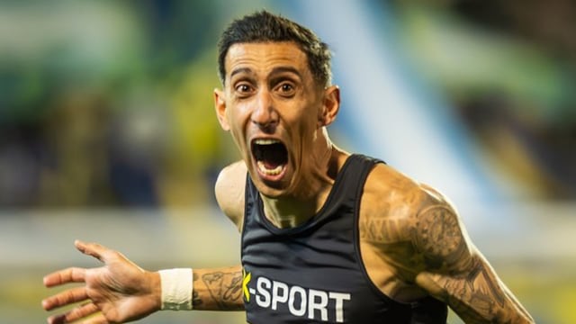 Di María acaba de convertir el gol del triunfo canalla ante Newell's y festeja