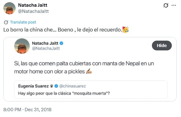 Natacha Jaitt contra la China Suárez.