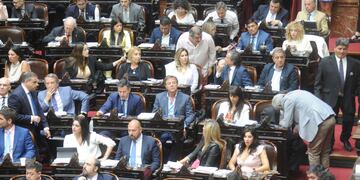 El bloque de diputados de La Libertad Avanza en la sesión por la "ley ómnibus" (Foto: Federico López Claro)