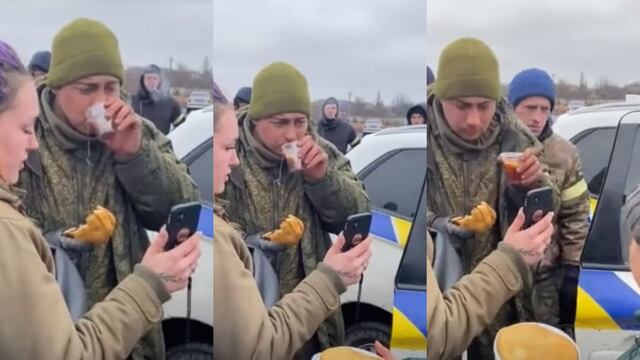Soldado ruso se rindió y fue alimentado por ucranianos que llamaron a su familia para que sepa que está bien.