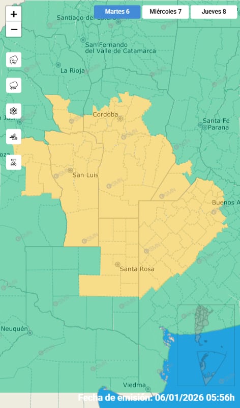 Dónde rige alerta por tormenta este martes 6 de enero.