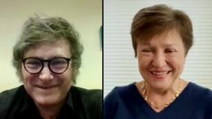 La foto de la reunión virtual entre Javier Milei y el FMI.