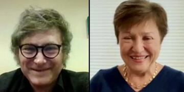 La foto de la reunión virtual entre Javier Milei y el FMI.