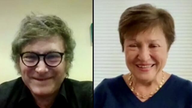 La foto de la reunión virtual entre Javier Milei y el FMI.