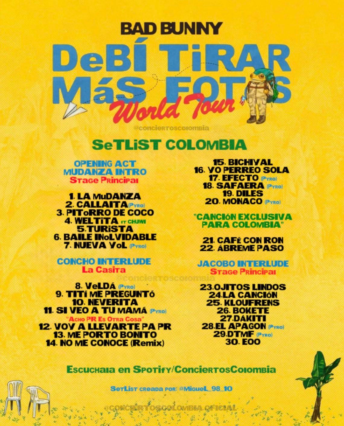 El set list de Bad Bunny para Colombia.