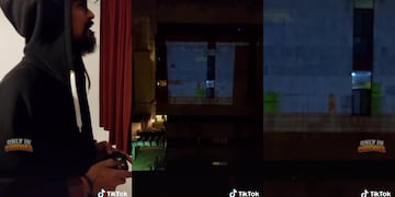 El video viral del joven que juega al Mario Bros proyectado en un edificio.