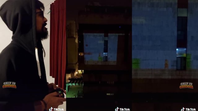 El video viral del joven que juega al Mario Bros proyectado en un edificio.