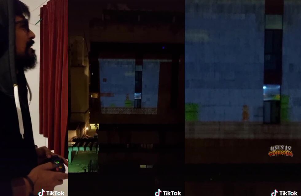 El sueño del pibe: un cordobés proyectó el Mario Bros en un edificio y se hizo viral