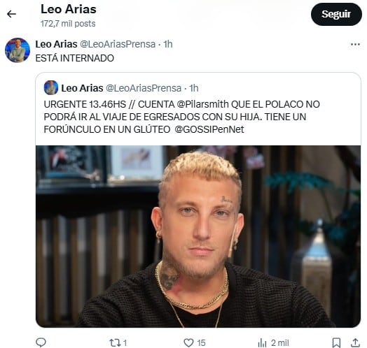 “Está internado”: el extraño problema de salud que padece El Polaco por el cual se perderá el viaje de egresados de su hija