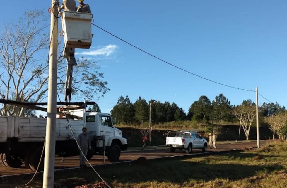 Energía de Misiones trabaja en el cambio de postes eléctricos en Bernado de Irigoyen