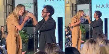 La modelo tuvo un insólito accidente con un drone en pleno desfile. (captura de video)