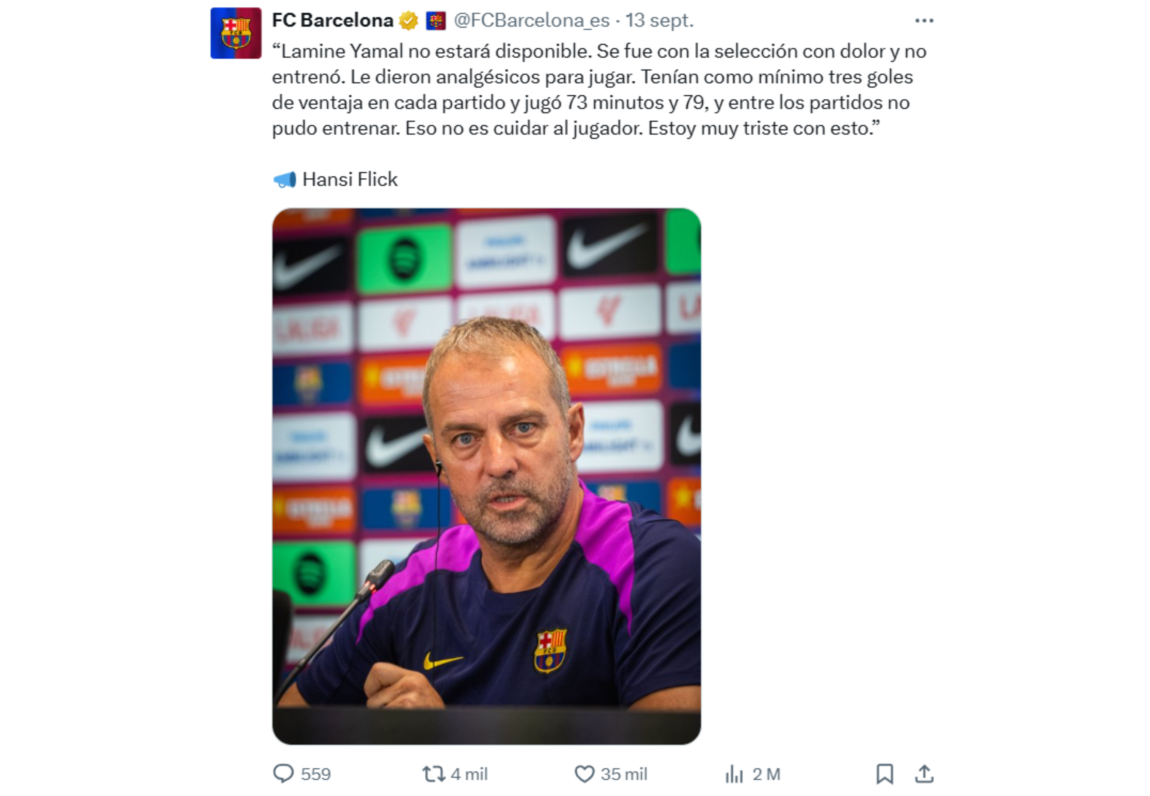 La declaración del DT del Barcelona.