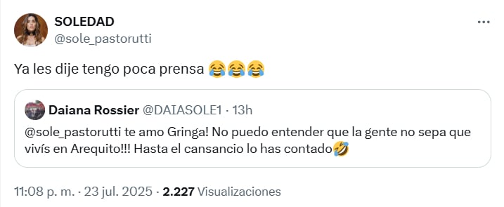 La confesión de Sole Pastorutti en X.