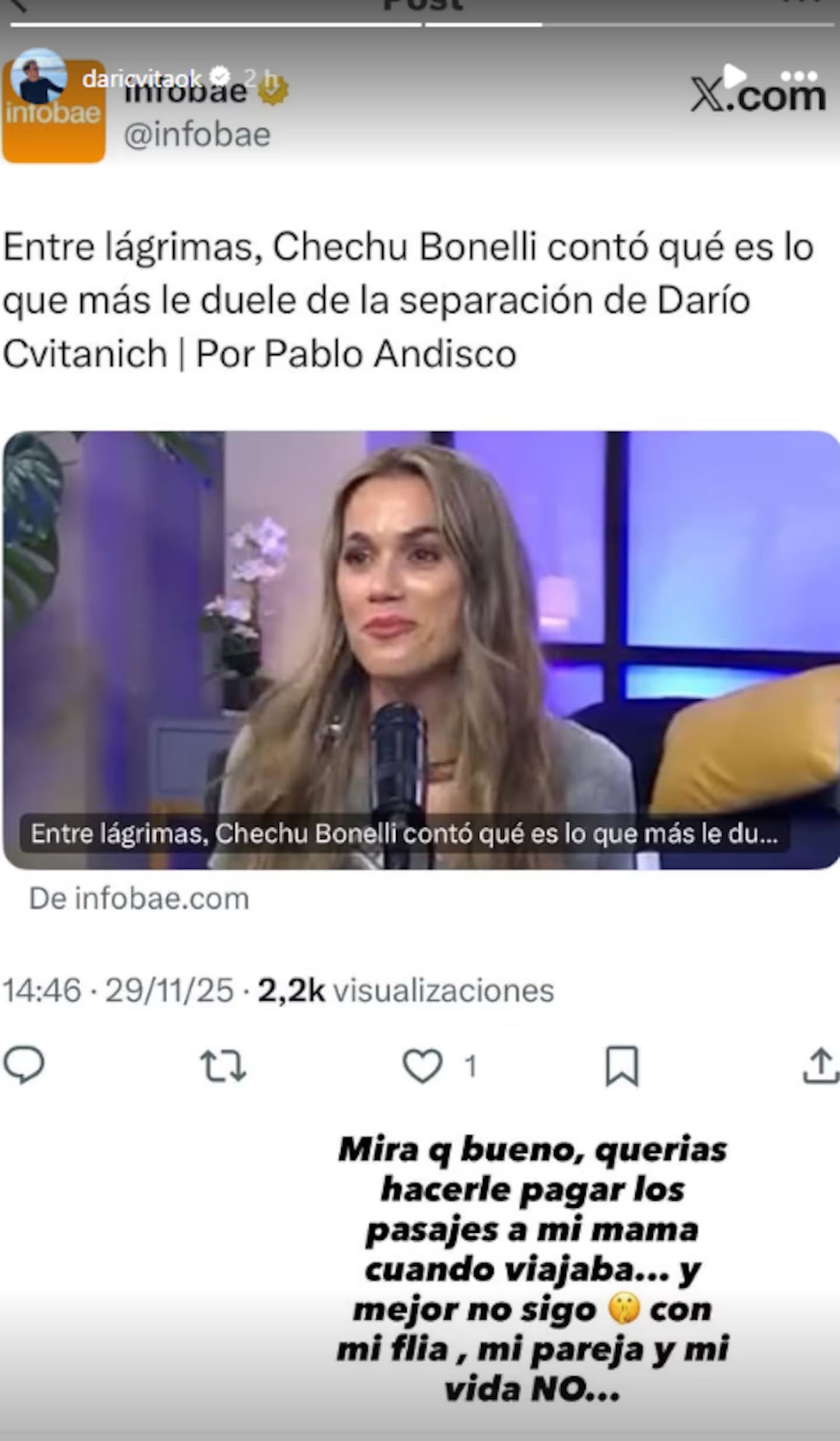 El enojo de Darío Cvitanich contra su ex Chechu Bonelli