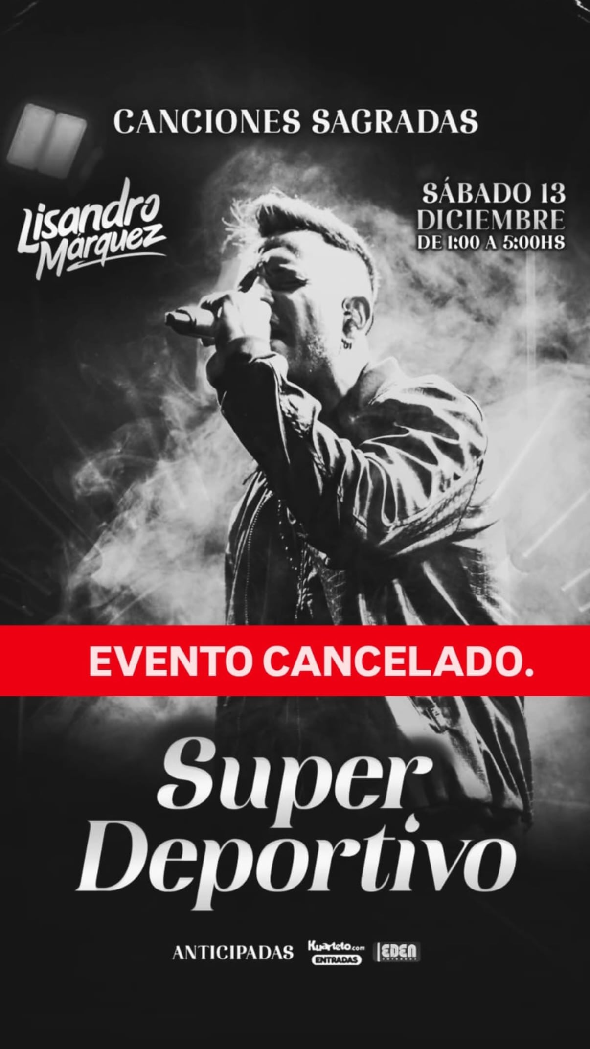 El evento en el Super Deportivo para este sábado 13 de diciembre fue cancelado.