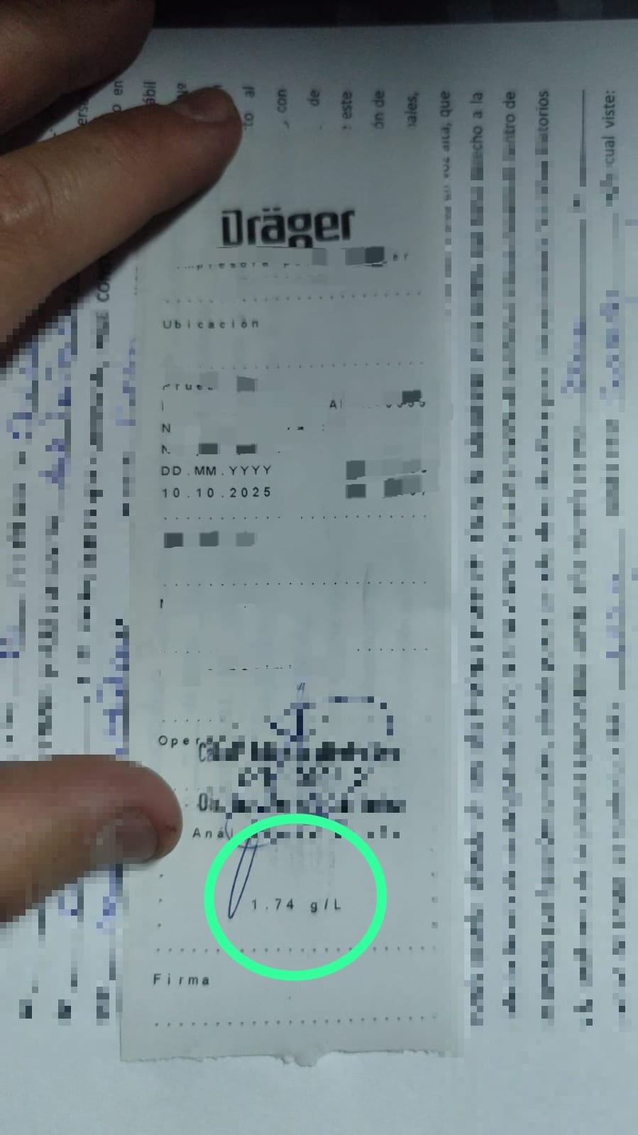 El resultado del control de alcoholemia al automovilista.