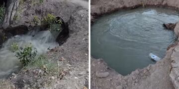 Foto del arreglo abierto y del desvío al cauce de riego en Guaymallén.
