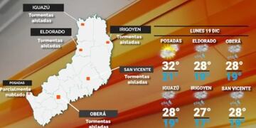 Lunes con jornada cálida y probabilidad de precipitaciones en Misiones.