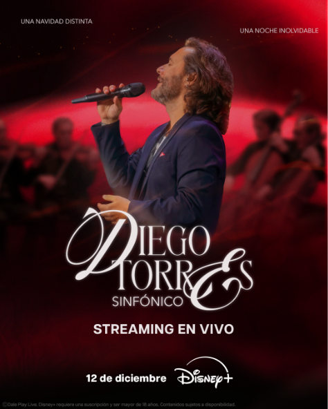 Disney+ transmirá en vivo el concierto de Diego Torres.