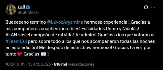 Lali sobre La Voz Argentina