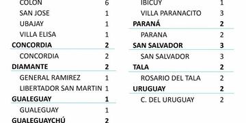 Los casos confirmados por el parte del Ministerio de Salud.