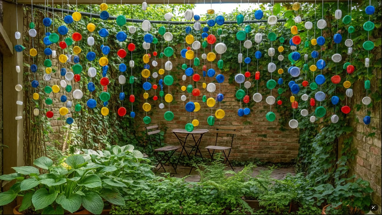 Las tapas de gaseosa se utilizan para ahuyentar insectos y aves de los jardines