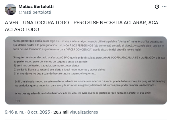 Un reconocido periodista de TN se quejó en vivo por la peregrinación de Luján en medio de la tormenta