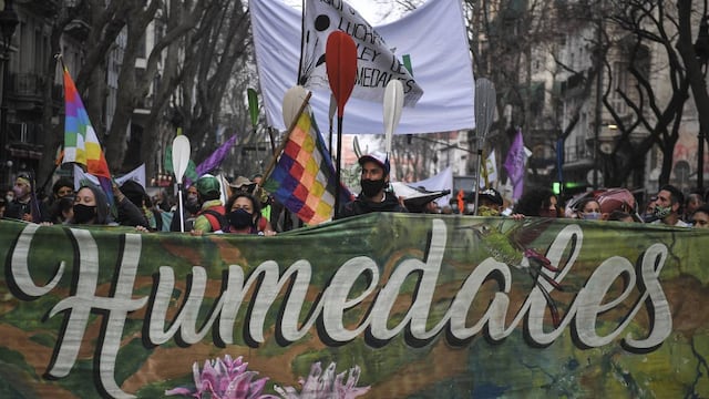 Ambientalistas marcharon en Buenos Aires por una ley de humedales.