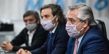 Alberto Fernández, Santiago Cafiero y Máximo Kirchner.