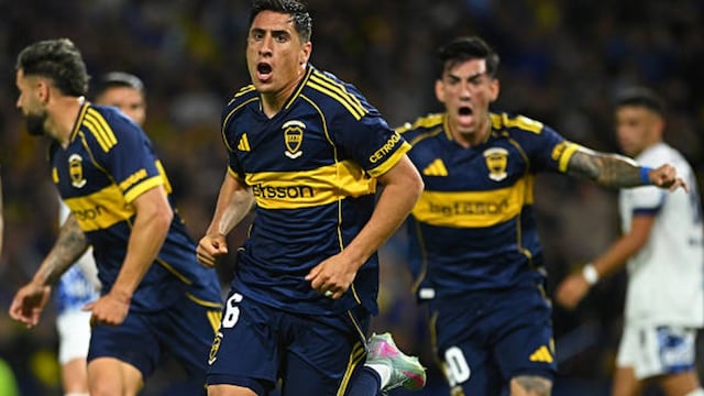 Merentiel y Dilollo festejan el 1 a 0 de Boca ante Talleres en La Bombonera