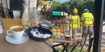 Fue a desayunar y se quejó por los ruidos de una construcción
