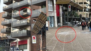 Córdoba: se desprendió un vidrio de un edificio de Plaza España y cayó cerca de un peatón. (Gentileza)